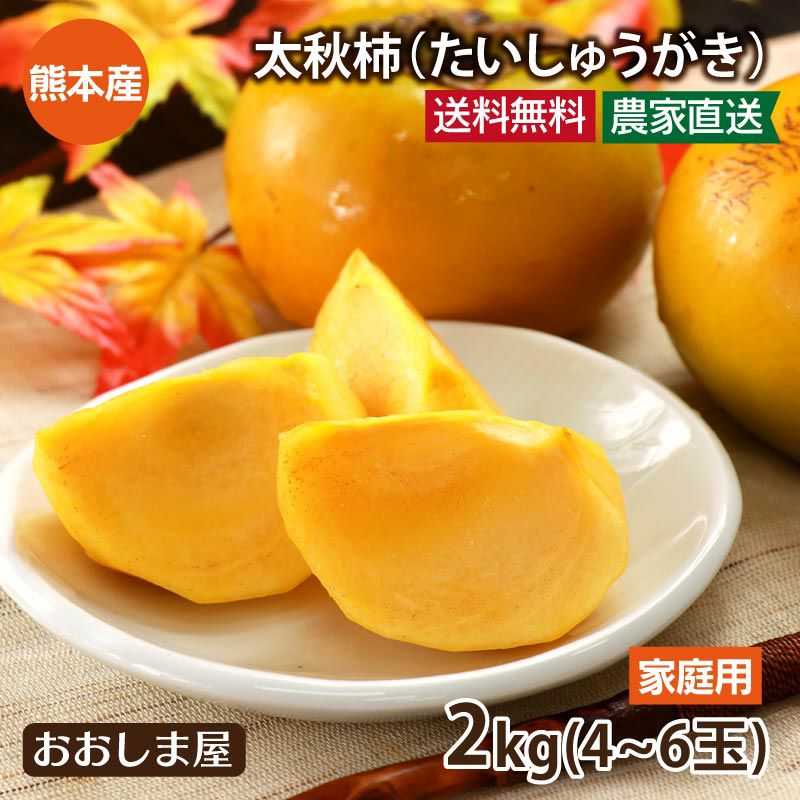 ご家庭用 太秋柿 2kg （約4～6玉） 送料無料 大小混合 農家直送 熊本産 たいしゅうがき 甘柿 甘い＜10月下旬より順次出荷＞ 果物 フルーツ  おおしま屋【0409780】 | おおしま屋（大嶌屋）