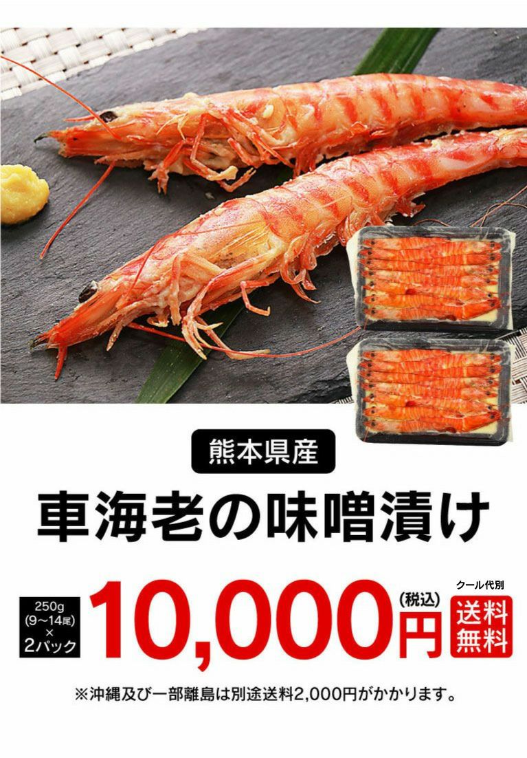 車海老の味噌漬け ＜送料無料・クール代別＞ (250g×2パック) えび エビ 熊本産 戸馳島 海鮮 食品 ＜おおしま屋発送の冷凍便と同梱可能＞ 大嶌屋（おおしまや）  | おおしま屋（大嶌屋）