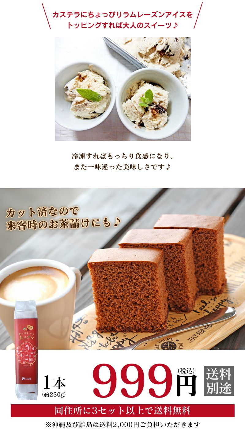 初回限定】チョコレートカステラ かすてら 1箱 約230g 送料別 ＜同住所